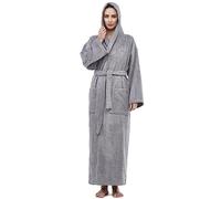 Arus Women's Hooded Classic Bathrobe Turkish Cotton Robe, Gray, S/M