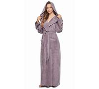 Arus Women's Princess Robe Ankle Long Hooded Lightweight Turkish Cotton Bathrobe, Plum, Medium