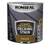 ARUUJ 2.5L Decking Stain Paint Ultimate Protection - Slip Resistant Rainproof Suitable for Hardwood Softwood Exterior Wood (Medium Oak) - Protects from Scuffs and Scratches Stays Tough in Winter