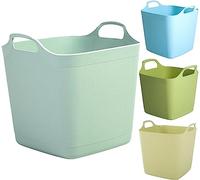 ARUUJ - 40L Square Flexi Tub - Large Flexible Storage Bucket, Horse Feed Container - Handled Indoor Plastic Trug, Laundry Toys Kitchen Basket, Rubble Container, Garden Lightweight Tubs, 40 Litre