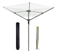 ARUUJ 50M Rotary Airer - 4 Arm PVC Washing Line Clothes Airer - Outdoor Heavy Duty Folding Rotary Airer - Laundry Washing Drying Airer - Included Metal Ground Spike, Waterproof Cover (50CM)