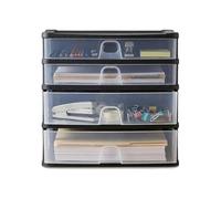 ARUUJ A4 Plastic Drawer, 2 Deep & 2 Shallow Storage Box, 4-Drawers Desktop Paper Cabinet, Space Saving Desktop Storage Tower, Easy Pull Out Finger Hole Tabletop Organiser For Workspace Home 37800