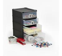ARUUJ A5 Small Drawer Organizer, Finger Pull Tray Tabletop Organizer Clear View, Space Saving Desktop Storage Tower, Recycle Plastic Drawer for Office Workspace Home (Small 2D 2S Drawers 38000)