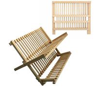 ARUUJ Beechwood Folding Dish Drainer - Kitchen Foldable Dish Drying Rack - Plates, Cups, Bowls, Utensils Storage Holder - 2 Tier Wooden Dish Drainer Rack - H 35 x W 40 x D 30 cm