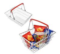 ARUUJ Mini Stainless Steel Shopping Basket, Strong Wire Basket with Non-Slip Rubber Handle, Portable Kids Grocery Baskets, Chrome Finish Food Serving Basket, Multipurpose Hand Basket for Retail Store