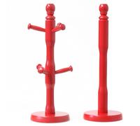 ARUUJ Wooden 6 Cup Mug Tree & Towel Holder - Kitchen Worktop Free Standing Rack - Tissue Paper Roll Holder Stand - Strong Wood Holders (Red)