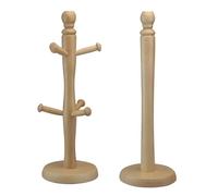 ARUUJ Wooden 6 Cup Mug Tree & Towel Holder - Kitchen Worktop Free Standing Rack - Tissue Paper Roll Holder Stand - Strong Wood Holders (BeechWood)