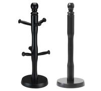 ARUUJ Wooden 6 Cup Mug Tree & Towel Holder - Kitchen Worktop Free Standing Rack - Tissue Paper Roll Holder Stand - Strong Wood Holders (Black)
