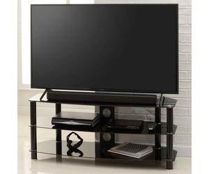 arvada 120cm glass top tv stand with 2 shelves - black