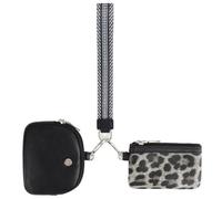 ARVALOLET Mini Wristlet Purse for Women Detachable Keychain Dual Pouch PU Leather Card Holder Coin Pocket, black, leopard pattern, Fashion
