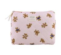 ARVALOLET Quilted Makeup Bag, Striped Bear Makeup Organizer Storage Bag, Cute Cotton Cosmetic Organizer for Women, Daily Use and Travel, pink, M, Cosmetic bag