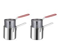 ARVALOLET Small Deep Tempura Frying Pan with Strainer Basket, Stainless Steel Milk Warmer, Portable Cooking Pot for Deep Frying