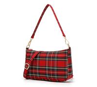 ARVALOLET Women's Striped Tartan Check Large Capacity Canvas Single Shoulder Bag Strap, red, 160.00x120.00x80.00mm/6.3x4.72x3.15inch