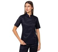 ARVIKO Women's Aquasafe Waterproof Chef Coat with Zipper Closure, Mesh Side Panels, Short Sleeves, and Included Storage Bag, Black, XXXL