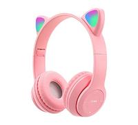 arVin Wireless Kids Headphones, Bluetooth Kids Headset Over Ear with Microphone, Cat Ear LED Light Foldable Child Earphones for Girls Boys Gift Age 7+ (Pink)