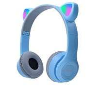 arVin Wireless Kids Headphones, Bluetooth Kids Headset Over Ear with Microphone, Cat Ear LED Light Foldable Child Earphones for Girls Boys Gift Age 7+ (Blue)