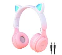 arVin Wireless Kids Headphones, Bluetooth Kids Headset Over Ear with Microphone, Cat Ear LED Light Foldable Child Earphones for Girls Boys Gift Age 5+(Pink)