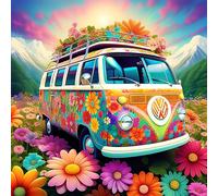 ARVINKEY DIY 5D Diamond Painting Kit, Full Drill Paint by Numbers Embroidery Cross Stitch Arts Craft Canvas, Flowers Bus Rhinestone Crystal Drawing Gift for Adults Kids, 14"X14"