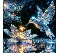 ARVINKEY DIY 5D Diamond Painting Kit, Full Drill Paint by Numbers Embroidery Cross Stitch Arts Craft Canvas, Hummingbird Rhinestone Crystal Drawing Gift for Adults Kids, 14"X14"
