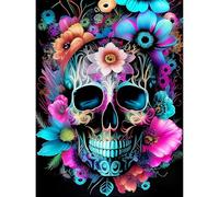 ARVINKEY DIY 5D Halloween Diamond Painting Kit, Full Drill Paint by Numbers Embroidery Cross Stitch Arts Craft Canvas, Flowers Skull Rhinestone Crystal Drawing Gift for Adults Kids, 16"X12"