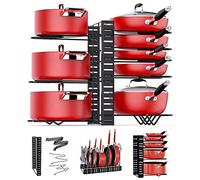 ARVINKEY Pot Rack Organizers, 8 Tiers Pan Organizer Rack for Cabinet, Adjustable Pot Lid Holders & Pan Rack With 3 DIY Methods for Kitchen Counter