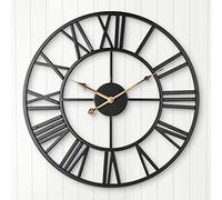 ARVINKEY Silent Wall Clock, European Farmhouse Vintage Clock with Roman Numerals, 33.5 cm Non-Ticking Battery Operated Metal Skeleton Decorative Clock for Home Kitchen (Black)
