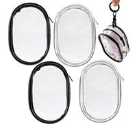 Arvintas 4PCS Clear Makeup Bag, Mini Makeup Bag for Purse, Waterproof Lipstick Holder Cute Case Coin Purse Wallet Card Holder Data Cable Organizer Zipper Pouch Black and White (No Hooks), Black +