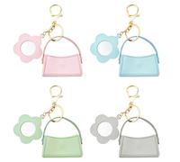 Arvintas 4PCS Makeup Bag Mini Makeup Bag for Women PU Leather Potable Chapstick Holder Key Chain Bulk with Mirror (Style 1), Blue + Green + Pink + Gray