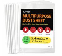 ARVO 12 Pack Extra Large Plastic Dust Sheets for Decorating - 3.6m x 2.75m (12ft x 9ft), Waterproof Polythene for Painting, Furniture, Floor Protection, Ideal with Paint Coveralls