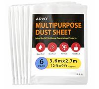 ARVO 6 Pack Extra Large Plastic Dust Sheets for Decorating - 3.6m x 2.75m (12ft x 9ft), Waterproof Polythene for Painting, Furniture, Floor Protection, Ideal with Paint Coveralls