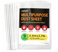 ARVO 9 Pack Extra Large Plastic Dust Sheets for Decorating - 3.6m x 2.75m (12ft x 9ft), Waterproof Polythene for Painting, Furniture, Floor Protection, Ideal with Paint Coveralls
