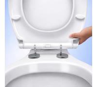 ARVO Soft Close Toilet Seat - Quick Release One Button, Oval O Shape Thermoplastic Seat, Adjustable 360° Hinges, Easy Clean, Universal Fit with Stainless Steel Caps