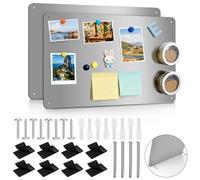 ARVOK 2 Pack Silver Magnetic Board 43.5 x 30 cm, Metal Magnet Bulletin Board for Wall, Refrigerator, Cabinet, Display Notes, Photos, Poetry, Includes 8 Screws & 8 Dual Lock Tapes, 4 Support Screws