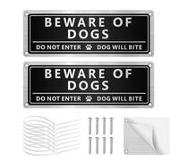 Arvoni 2 Pack Beware of The Dog Sign, 3.5x9.8 Inches Beware of The Dogs Sign Outdoor Gate, Metal Warning Signs with Strong Adhesive Backing, Waterproof, Rustproof, UV Protected, No Need to Punch