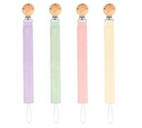 Arvoni 4 pcs Dummy Chain for Baby, The Dummy Clips with Beech Wood Clip and Soft Organic Muslin Cotton Fabric, Baby Dummy Clips Set for Boys and Girls Fits Most Pacifiers.