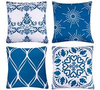 ARVOV Outdoor Waterproof Throw Pillow Covers, Tropical Plants Waterproof Cushion Cover, Waterproof Cushion Case for Outdoor Patio Garden Blench Tent Living Room and Sofa - 18 x 18 Inches (Navy Blue)