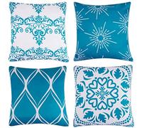 ARVOV Outdoor Waterproof Throw Pillow Covers, Tropical Plants Waterproof Cushion Cover, Waterproof Cushion Case for Outdoor Patio Garden Blench Tent Living Room and Sofa - 18 x 18 Inches (Blue-Green)