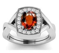 Arwacraft 7.25 Ratti 6.00 Carat Natural Certified Hessonite, Loose Gemstone Silver Plated Adjustable Ring For Men And Women'S-B09YXB1VMRNAMZ
