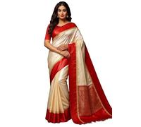 Arwacraft Red Border White Durga Puja Gorod Bengali Saree for Women Traditional Handloom Pure Kanjivaram latest SariBanarasi Silk Goroder Lal Par Sada Navratri New Pooja Sari with Blouse-ARC001