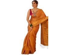 Arwacraft Traditional Silk Saree, Mustard Orange with Magenta Blouse-ARC01
