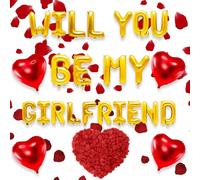 ARWIG Balloon Set, Will You Be My Girlfriend Letters Balloons Heart Balloons Rose Petals Proposal Decorations for Valentine's Day Confession (Gold)