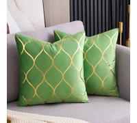 Arwllzz Sage Green Velvet Cushion Covers 40x40 Set of 2 Luxury Golden Decorative Throw Pillow Case Soft Stripes Texture Modern Square Pillowcases for Sofa Couch Bedroom (16 x 16 Inch)
