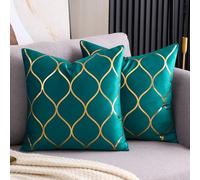 Arwllzz Teal Velvet Cushion Covers 40x40 Set of 2 Luxury Golden Decorative Throw Pillow Case Soft Emerald Green Modern Square Pillowcases for Sofa Couch Bedroom (16 x 16 Inch)