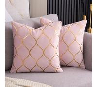 Arwllzz Velvet Cushion Covers 16x16 Set of 2 Luxury Golden Decorative Throw Pillow Case Soft Stripes Texture Modern Square Pillowcases for Sofa Couch Livingroom Bedroom (40 x 40, Pink)