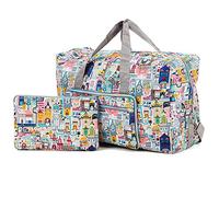 Arxus Large Foldable Duffel Tote Carry on Weekend Overnight Travel Bag Over Luggage with Shoulder Strap (Castles)