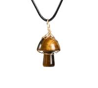 ARXY Natural Gemstone Pendant Necklace,Lovely Mushroom Shape Tiger'S Eye Stone Necklaces,Healing Reiki Chakra Pendant,Amulet Lucky Charm Pendant Necklaces Jewelry For Men Women