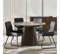 Arya Dark Oak Slatted Round Extending Dining Table - 120cm-200cm - 4-8 Seater