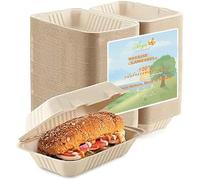 Arya PACKAGING 1 Compartment Bagasse, Clamshell Takeaway Box 6X6 Inch 100 Pack, Compostable Disposable and Lunch boxes Sugarcane Hinged Food Containers.