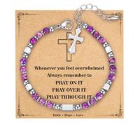 AryaHozel Tiny Gemstone Cross Bracelet, Baptism/First Communion/Confirmation Gifts for Teen Girls, Christian Gifts for Women Girls Kids Religious Easter Basket Stuffers, One Size, Stainless Steel