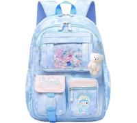 Aryan School Bags for Girls, 17" Cute Blue Kids Backpack for Primary | for 7-12 Years Old, Large Capacity 20L, Multiple Pockets, Refrigerator Door Design, Lightweight Rucksack,Smooth Double Zipper